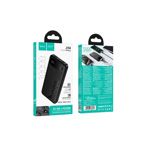 HOCO J154, 10000mAh, 22.5W, QC + PD, 1 x USB-C - 2 x USB-A, Neagra