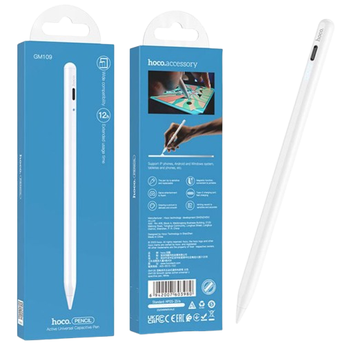 Stylus Hoco GM109, Smart Touch Pen, Timp utilizare 12 Ore, Scriere fluenta, Universal, Alb